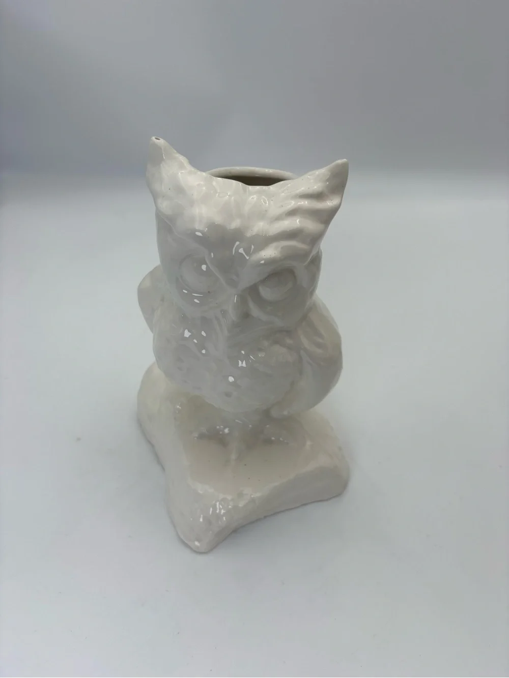 Vintage Ceramic Owl Vase - White Home Art Decor